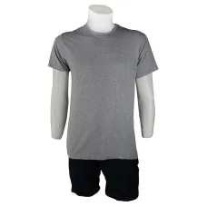 Sıfır Yaka Gri T-Shirt Yanlar Dikişli İnce Biye Yaka