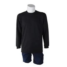 İki İplik Sıfır Yaka Siyah T-Shirt Sweat Uni