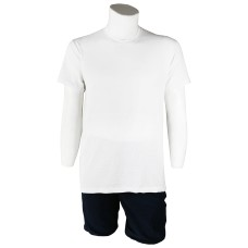 Sıfır Yaka Beyaz T-Shirt Yanlar Dikişli İnce Biye Yaka