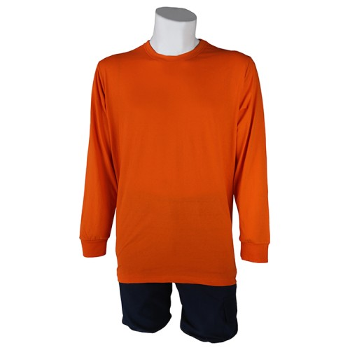 Sıfır Yaka Turuncu T-Shirt Uzun Kol Open-End Supreme