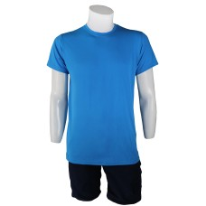 Sıfır Yaka Turkuaz T-Shirt Yanlar Dikişli İnce Biye Yaka