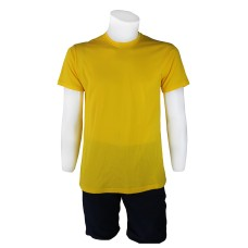 Sıfır Yaka Sarı T-Shirt Yanlar Dikişli İnce Biye Yaka