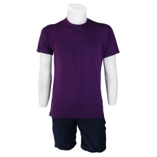 Sıfır Yaka Mor T-Shirt Yanlar Dikişli İnce Biye Yaka