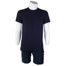 Sıfır Yaka Lacivert T-Shirt Yanlar Dikişli İnce Biye Yaka