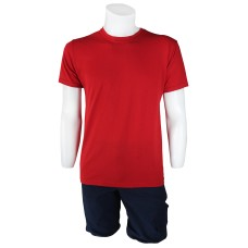 Sıfır Yaka Kırmızı T-Shirt Yanlar Dikişli İnce Biye Yaka