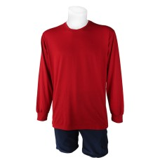 Sıfır Yaka Kırmızı T-Shirt Uzun Kol Open-End Supreme