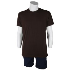 Sıfır Yaka Kahverengi T-Shirt Yanlar Dikişli İnce Biye Yaka