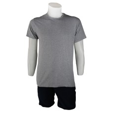 Sıfır Yaka Gri T-Shirt Yanlar Dikişli İnce Biye Yaka