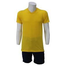 V Yaka Sarı T-Shirt Yanları Dikişli Düz Yaka